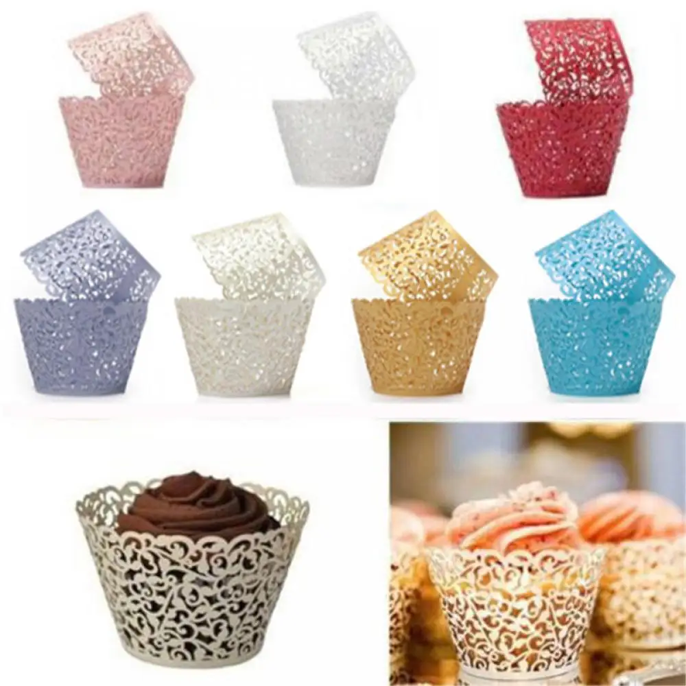 12Pcs Pearly Paper Its A Girl Design Vine Lace Cup Cake Case Party Birthday Decorations Home 