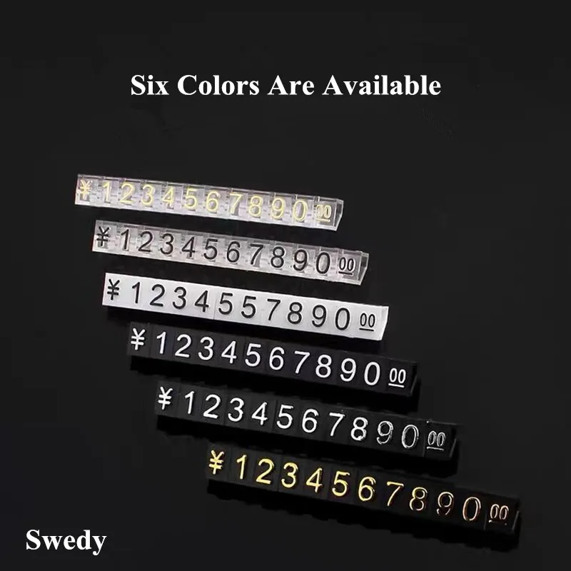 플라스틱 큐브 가격 표시 태그, 유로 달러 쥬얼리 가격 태그, 숫자 스탠드 프레임 라벨 샵, 4x6mm, 10 세트