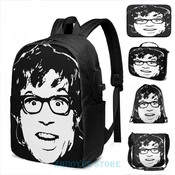 

Funny Graphic print Austin Powers USB Charge Backpack men School bags Women bag Travel laptop bag