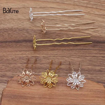 

BoYuTe (20 Pieces/Lot) 19MM Filigree Flower Plate Welding 75*10*1.2MM Hair Fork Hairpin Bride Hair Jewelry Diy Accessories