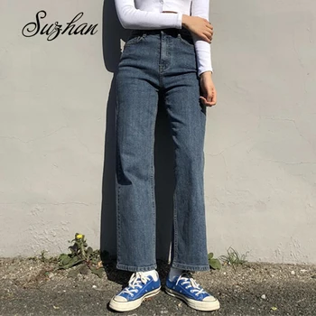 

Suzhan Womens High Waist Jeans woman Wide Leg Loose Fit Leisure Vogue Denim Full Length Straight Casual Jeans