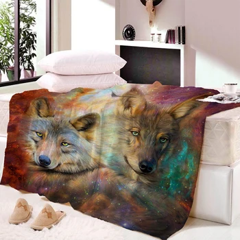 

Wolf Blanket 3D Wolf Stars Sky Blue Printed Boys Fleece Blanket Black/Blue Sherpa Blanket for Kid Boy 150x200cm Dropship