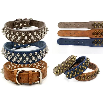 

Retro Punk Style Pet Dog Rivet Collars PU Leather Round Bullet Nail Necklace Spiked Strap Small Dogs Cat Collar Pet Products