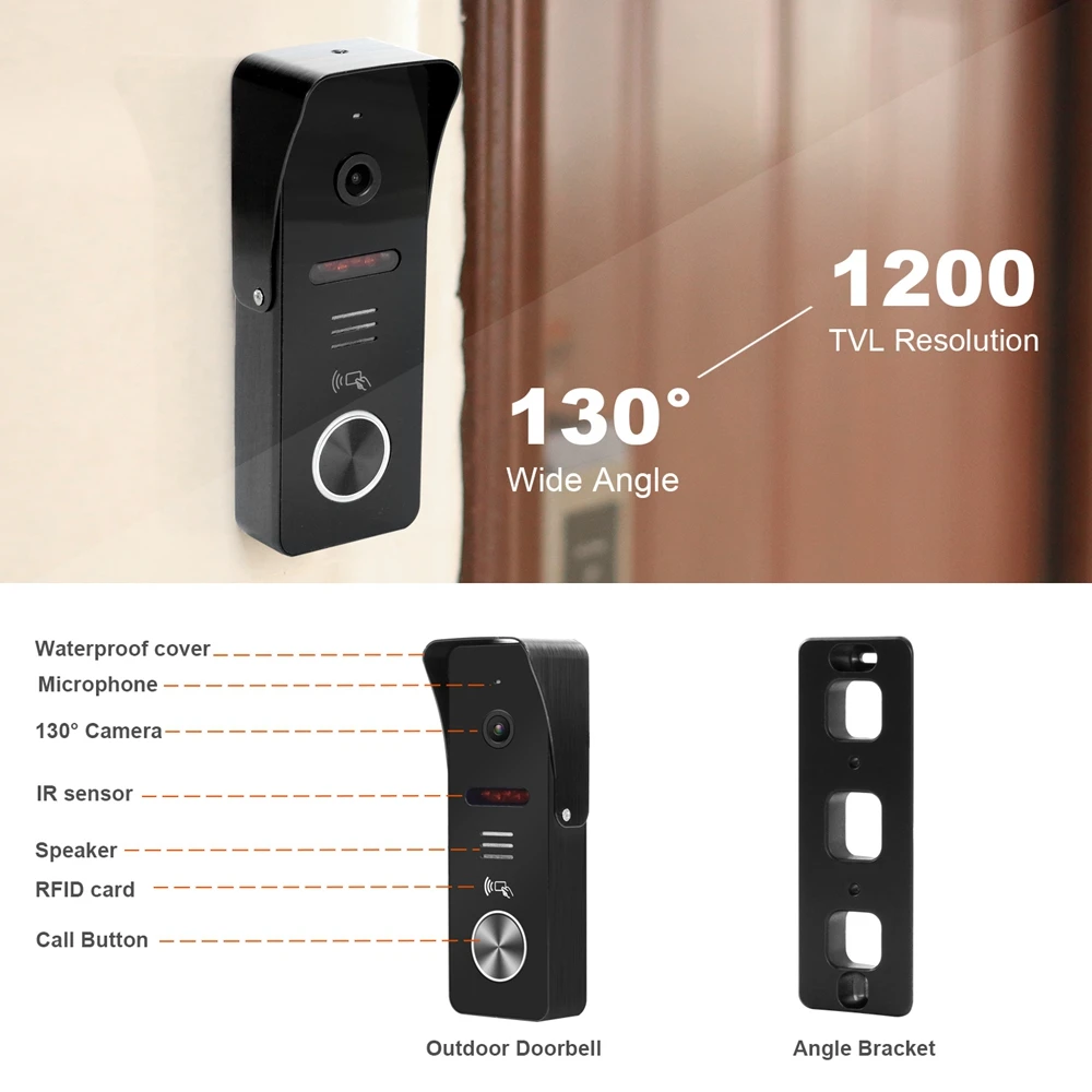 Wired Video Intercom for Home Video Door Phone Door intercom with Lock RFID Doorbell  Motion Detection Video Record Night Vision