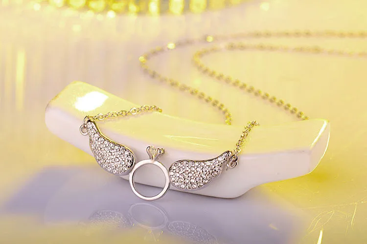 LULU-PIG корейское кольцо из стерлингового серебра 925 пробы с подвеской в виде крыльев Ангела и короткая цепочка на ключицы DZ206