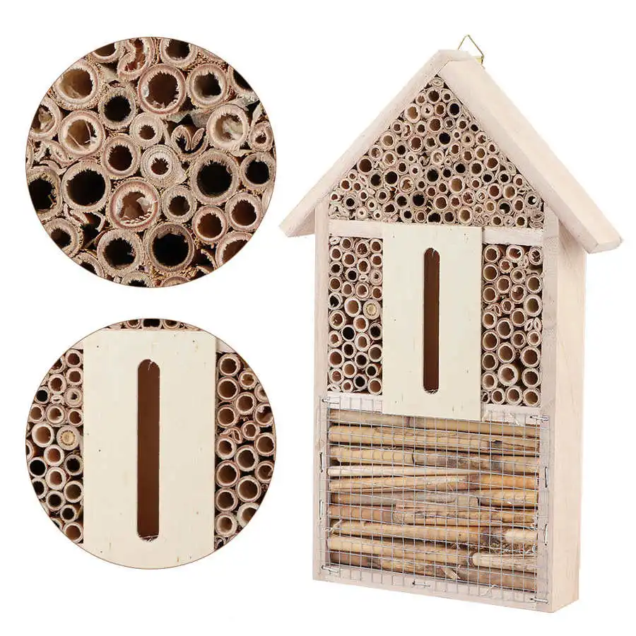 Casa de insectos de madera, refugio para abejas, caja de anidación para jardín, artesanía, decoración de jardín al aire libre