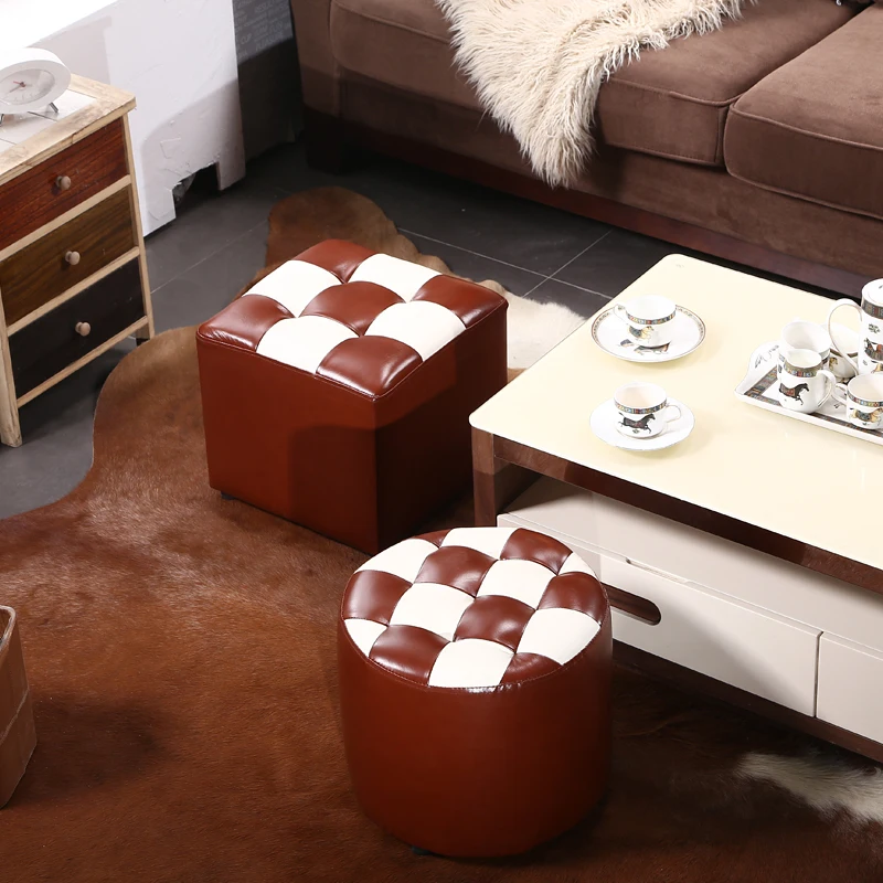 

Modern Synthetic Leather pedicure stool fashion creative sofa round wooden chair step stool kids furniture pouf ottoman