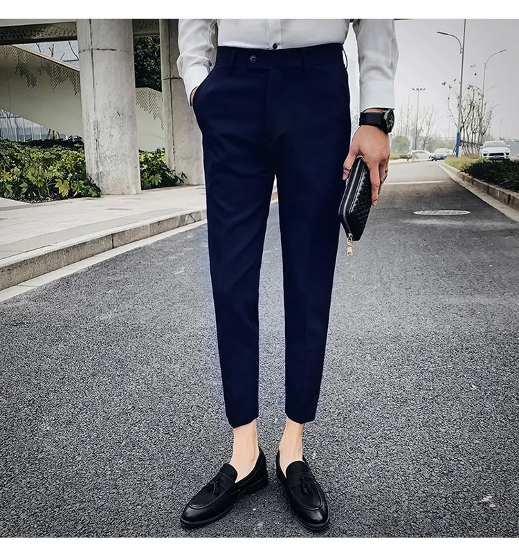 Модные брюки для офиса, мужские официальные брюки, серые брюки, мужские деловые облегающие брюки, мужские брюки