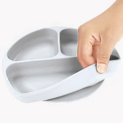 Plato de silicona con ventosa y separación para niños y bebés, juego de vajilla para bebé, con cara de sonrisa, tazón adherente con separación para alimentos