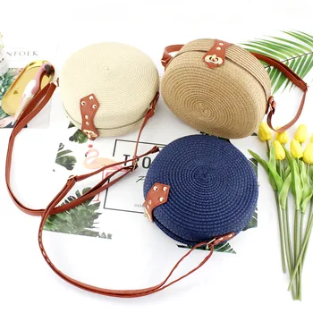 

Super Popular This Year 2020 Designer New Round Leisure Woven Female Bag Retro Casual Messenger Straw Bag Beach Bag For Women