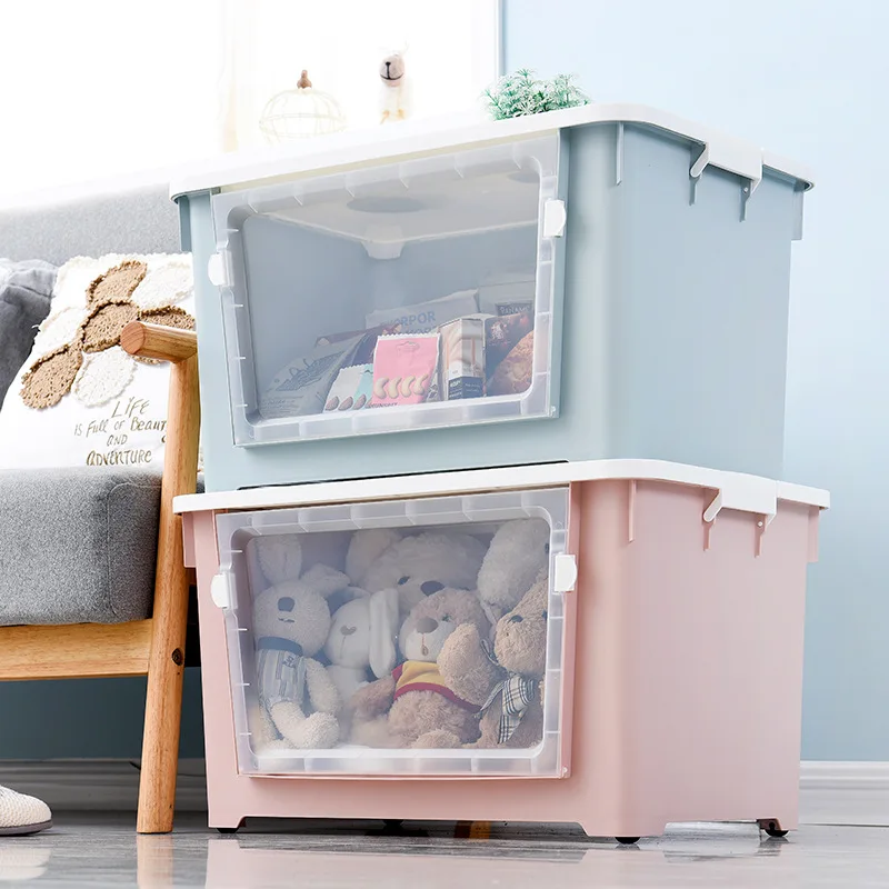 

Large Size Plastic Storage Box Side Door Opening Transparent Visual Clothes Blanket Box Pulley Organizing Box