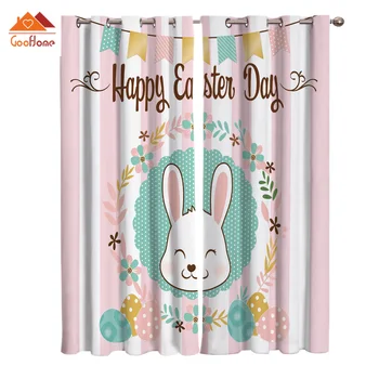 

Happy Easter Day Cartoon Rabbits Window Curtains Living Room Outdoor Fabric Drapes Curtain Home Decor
