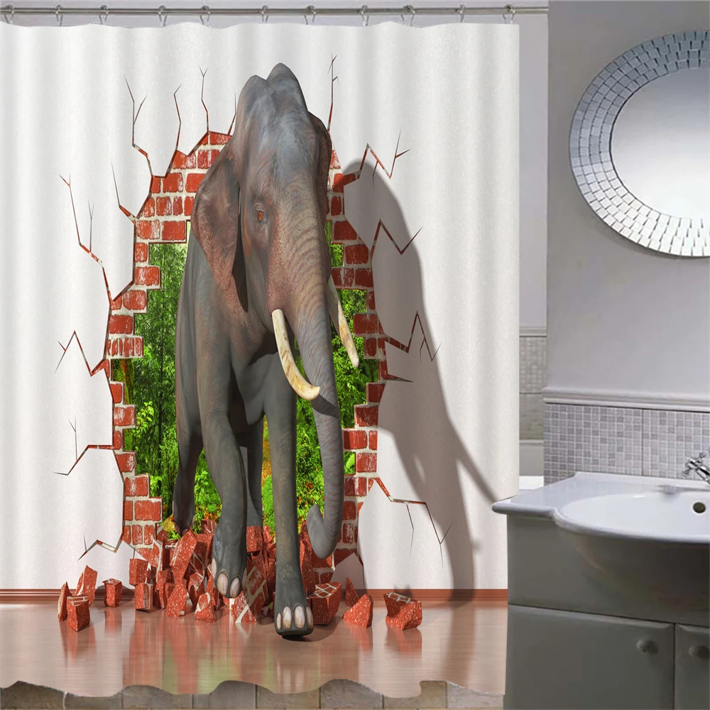 

3D Animal Elephant Tiger Fabric Shower Curtains Africa Animals Printed Bathroom Curtains Bathtub Decor Home Decoration