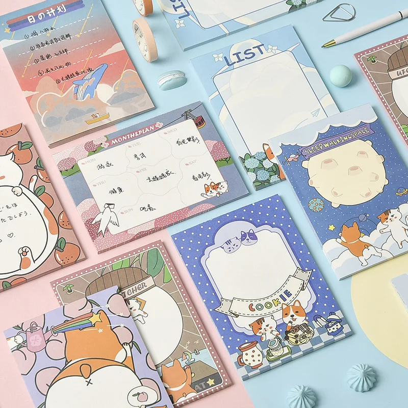

50PCS/Lot Memo Pad Cartoon Dogs Cats Cute Animals Memo Pads Page Flags TO DO LIST Corgi kawaii Planner Notepad Note Pad Set