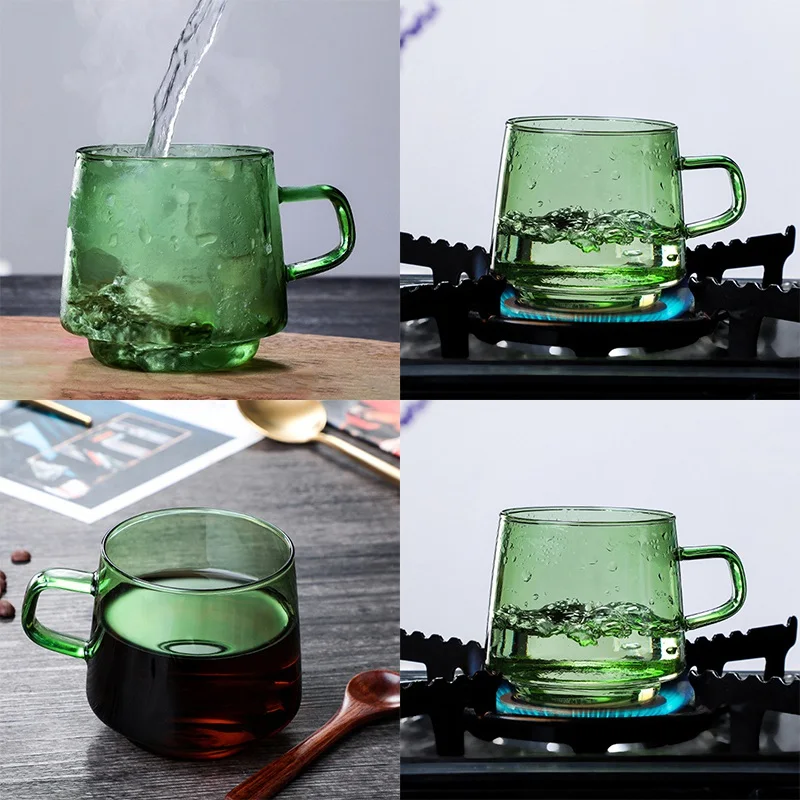 350ml Creative Color Thick Glass Mug Breakfast Mlik Coffe Cup Household Resistant Heat Water Cup With Handle Drinkware