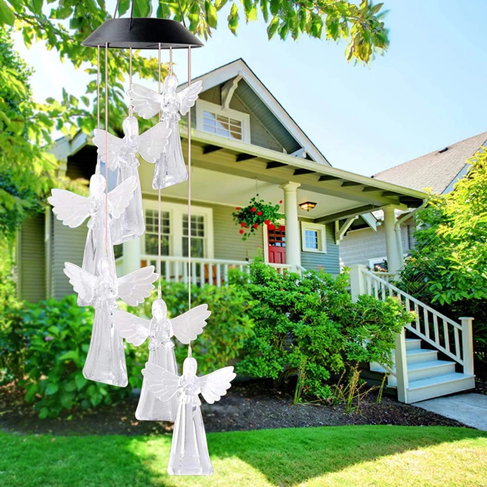 Color Changing Solar Power Wind Chime Hummingbird Angel Butterfly Waterproof Outdoor Decoration Light for Patio Yard Garden best solar light for home