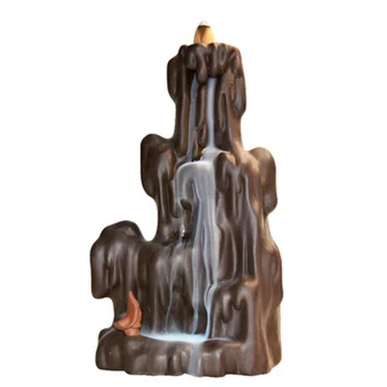 

High Mountain Waterfall Smoke Backflow Incense Burner Incense Holder Purple Clay Ceramics Censer Meditation Creative Home Decor
