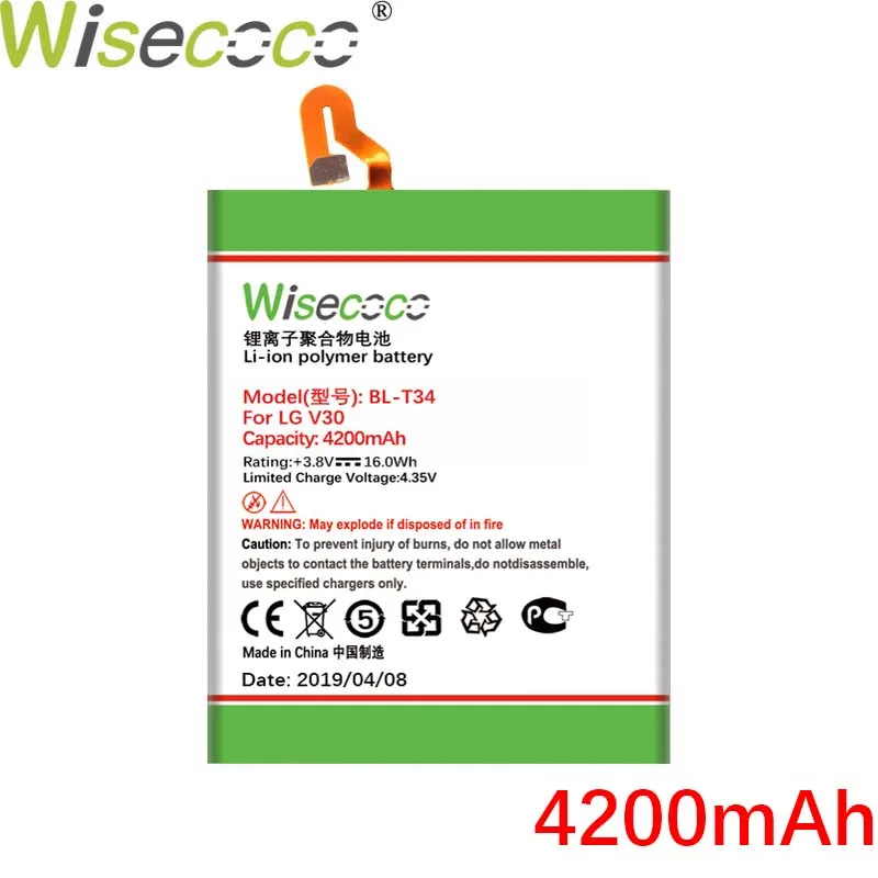 Wisecoco BL-T34 4200 мАч аккумулятор для LG V30 V30A H930 H932 LS998 Высокое качество батареи+ номер отслеживания