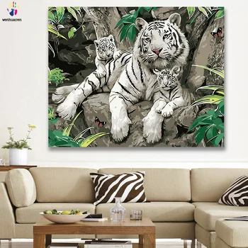 

DIY colorings pictures by numbers with colors tiger leopard King of the jungle picture drawing painting by numbers framed Home