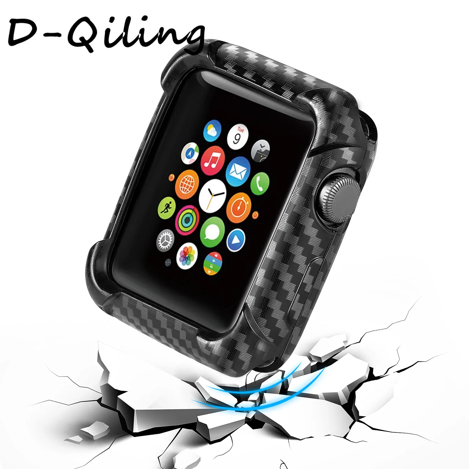 D-Qiling ТПУ карбоновый ремешок для часов+ чехол для Apple Watch 44 мм 40 мм 42 мм 38 мм IWatch серии 4 3 2 1 бампер чехол для часов браслет