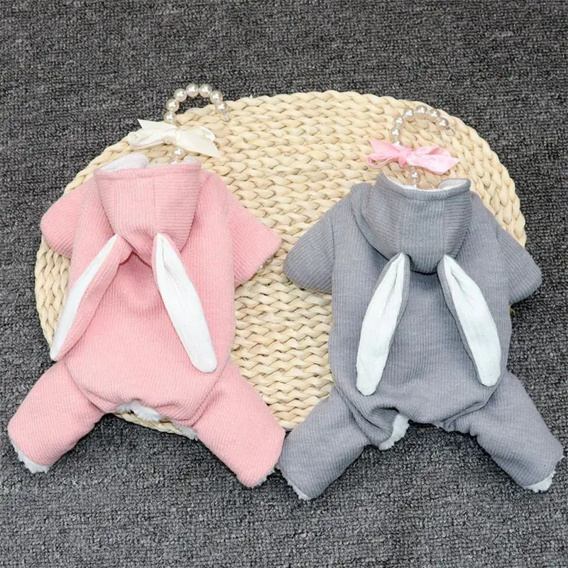 

Dog Coat Autumn Winter Warm Clothes Cute Costume Rabbit Design 4-legged Cotton-padded Coat For Dog