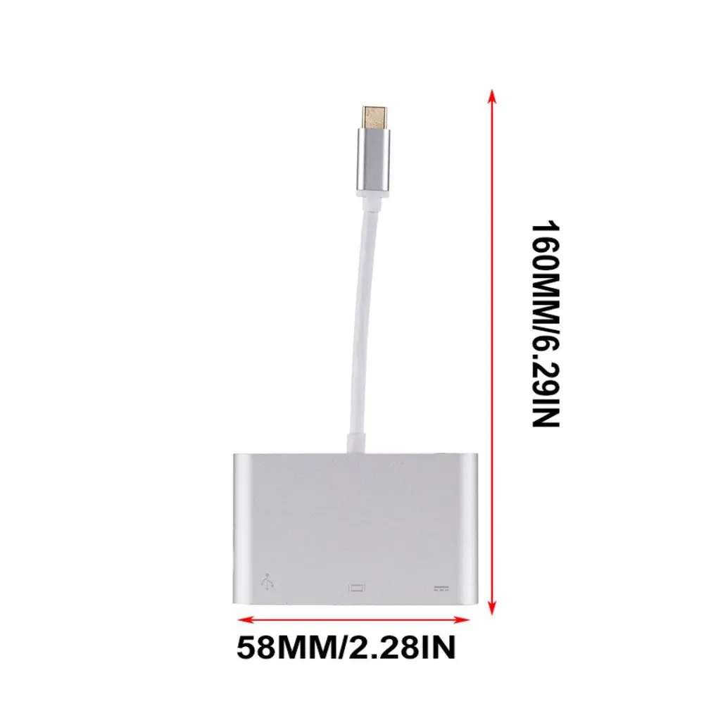 Для Win XP/7/8/10/Vist Многофункциональный USB 3,1 type C to VGA адаптер USB3.0 USB-C зарядное устройство конвертер серебро