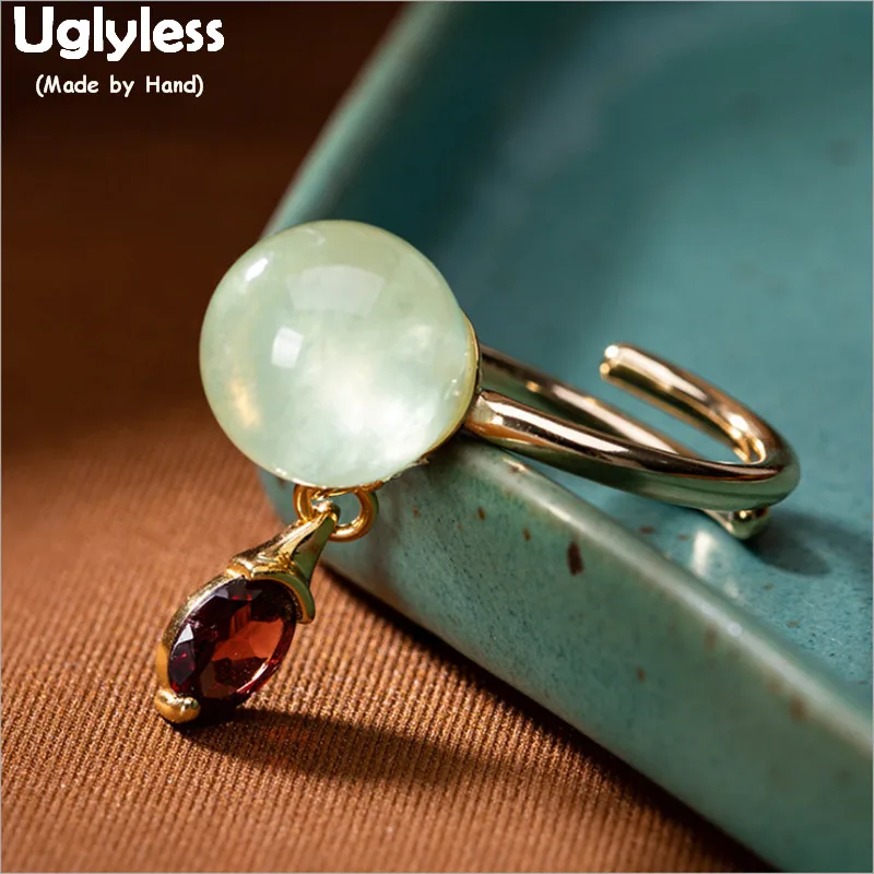 Uglyless Натуральный пренит, как лунные кольца для женщин, красивые виноградные камни, открытые кольца, гранат, Висячие ювелирные изделия, 925 сер... Uglyless Натуральный пренит, как лунные кольца для женщин, красивые виноградные камни, открытые кольца, гранат, Висячие ювелирные изделия, 925 сер...