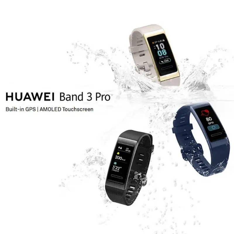 

Huawei Band 3 Pro GPS Smart Band Metal Amoled 0.95' Color Touchscreen Swim Stroke Heart Rate Sensor Sleep NFC Smart Bracelet
