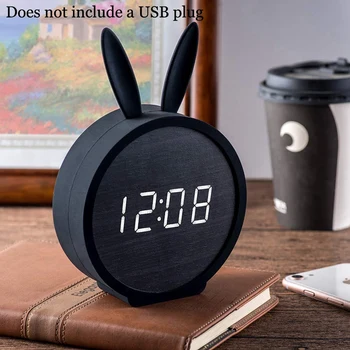 

Digital Alarm Clock,3 Alarm Settings Wooden Electronic LED Display Snooze Time Temperature USB Charging