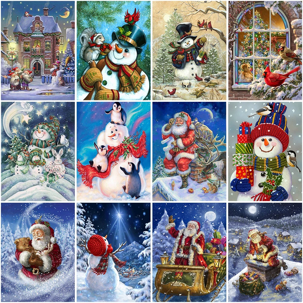 DIY Snowman 5D Diamond Painting Full Round Drill Rhinestone Cartoon Christmas Santa Claus Mosaic Cross Stitch Kits | Дом и сад