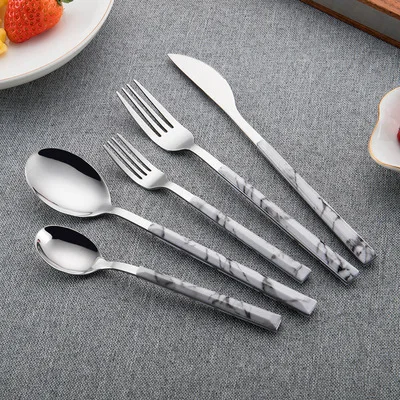 Silver and Marble Effect Cutlery set - Service for 4 7