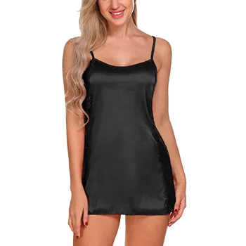 

Plus Size Lace Sexy Lingerie Satin Silk Night Dress Women Camisole Backless Sexy Nightgowns Baby Doll Nightwear Sleepwear S-3XL