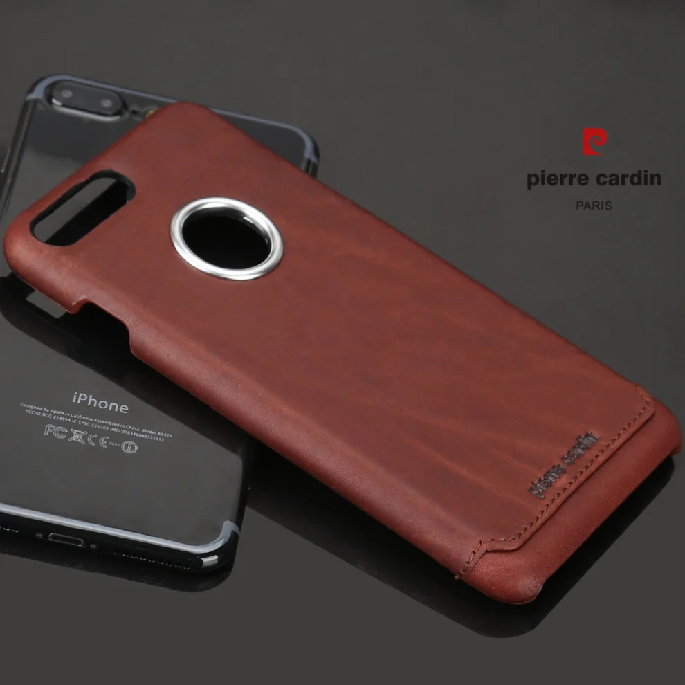 Чехол для телефона Пьер кардин для iPhone 7/Plus, роскошный логотип, отверстие, натуральная кожа, задняя крышка для Apple iPhone 7 7Plus