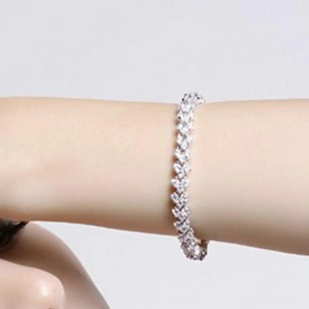 925 Silver Shiny Cubic Zirconia Tennis Bracelet Bangle For Women Wedding Fashion Jewelry Wholesale Birthday pink gold