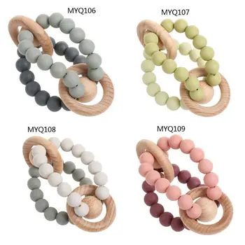 

Silicone Teether Soothe Baby Montessori Toys Shower Gift Baby Ring Rattles Toys