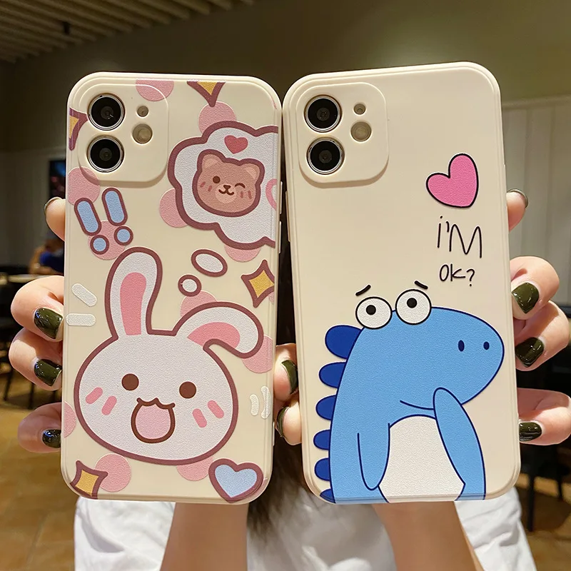 Custodia Per Pittura A Colori Per Iphone 13 Iphone 12 Pro Max Iphone 11 Iphone X Xr Xs 6 7 8 Se Coppia Custodia Per Telefono Dinosauro Coniglio Adorab