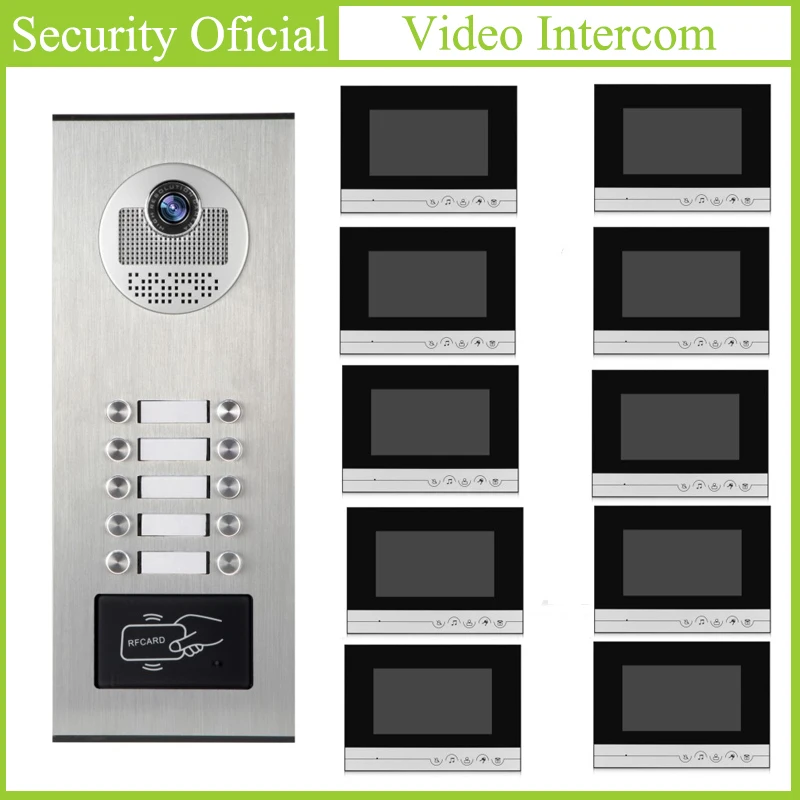 7 Inches Display Video Intercom Kits Rainproof Multi Apartment Video Door Phone 10 Apartments Intercom System with RFID Key Fobs 7 Inches Display Video Intercom Kits Rainproof Multi Apartment Video Door Phone 10 Apartments Intercom System with RFID Key Fobs