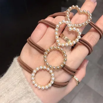 

Women Faux Pearl Elastic Hair Band Round Heart Shape Hair Rope Ring Girls Sweet Scrunchies Ponytail Holder Hair Accessories