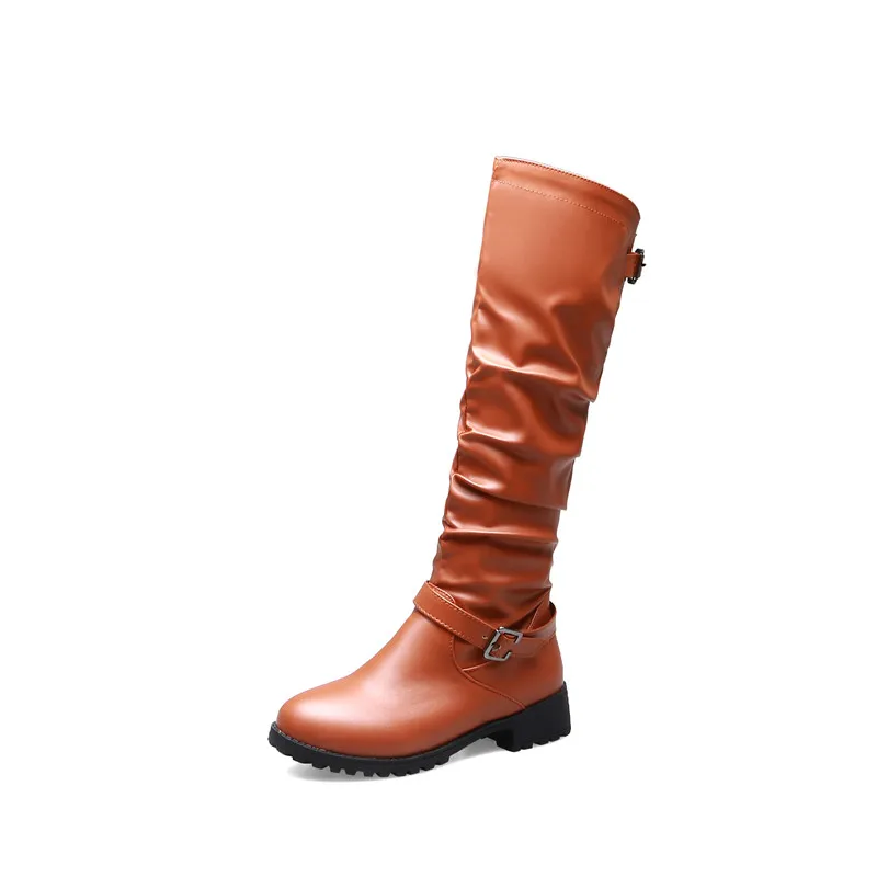 MEMUNIA/Новое поступление года; женские сапоги до колена; высокие сапоги на молнии с круглым носком; сезон осень-зима; удобная повседневная женская обувь - Цвет: brown