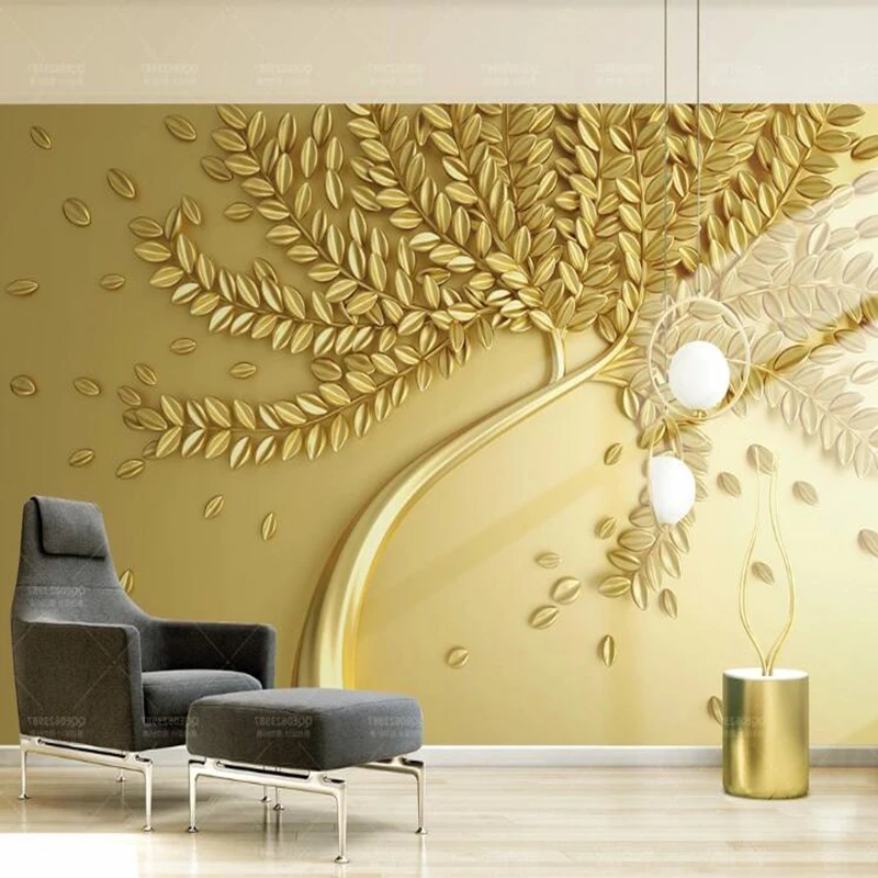

Custom papel DE parede 3d,Golden embossed tree mural for restaurant bedroom sofa KTV TV background wall decoration wallpaper
