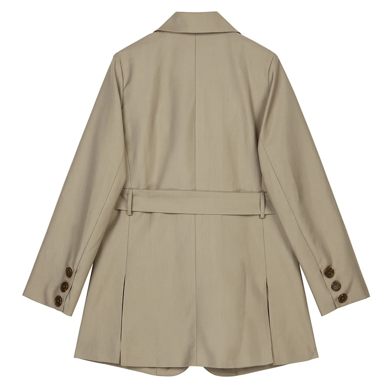 [EAM] Женский облегающий блейзер цвета хаки с завышенной талией, новинка, свободный пиджак с отворотом и длинным рукавом, модная куртка весна-осень, 1B484