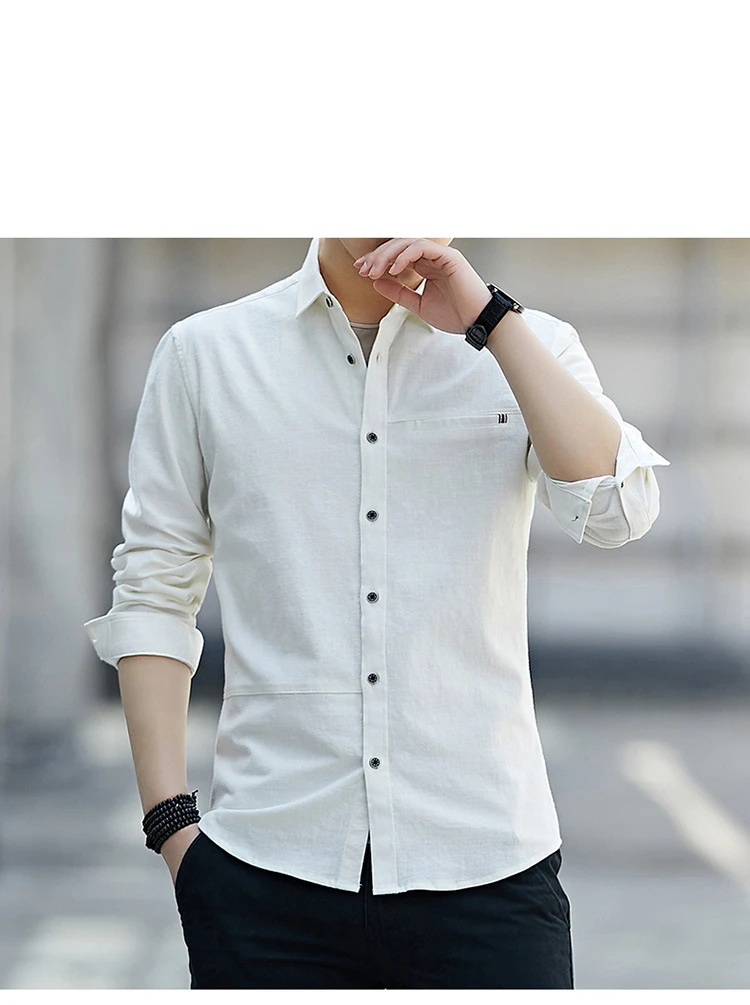 QUANBO New Autumn Winter Men's Long Sleeve Shirts Fashion Casual Loose Cotton Shirt White Male Dress Shirts Brand Clothing