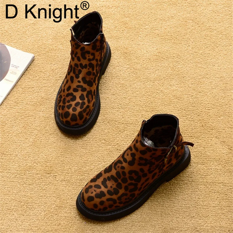 Fashion Autumn Brand Ankle Boots Women Platform Shoes Leopard Round Toe Zipper Chelsea Booties Spring Flats Ladies | Обувь