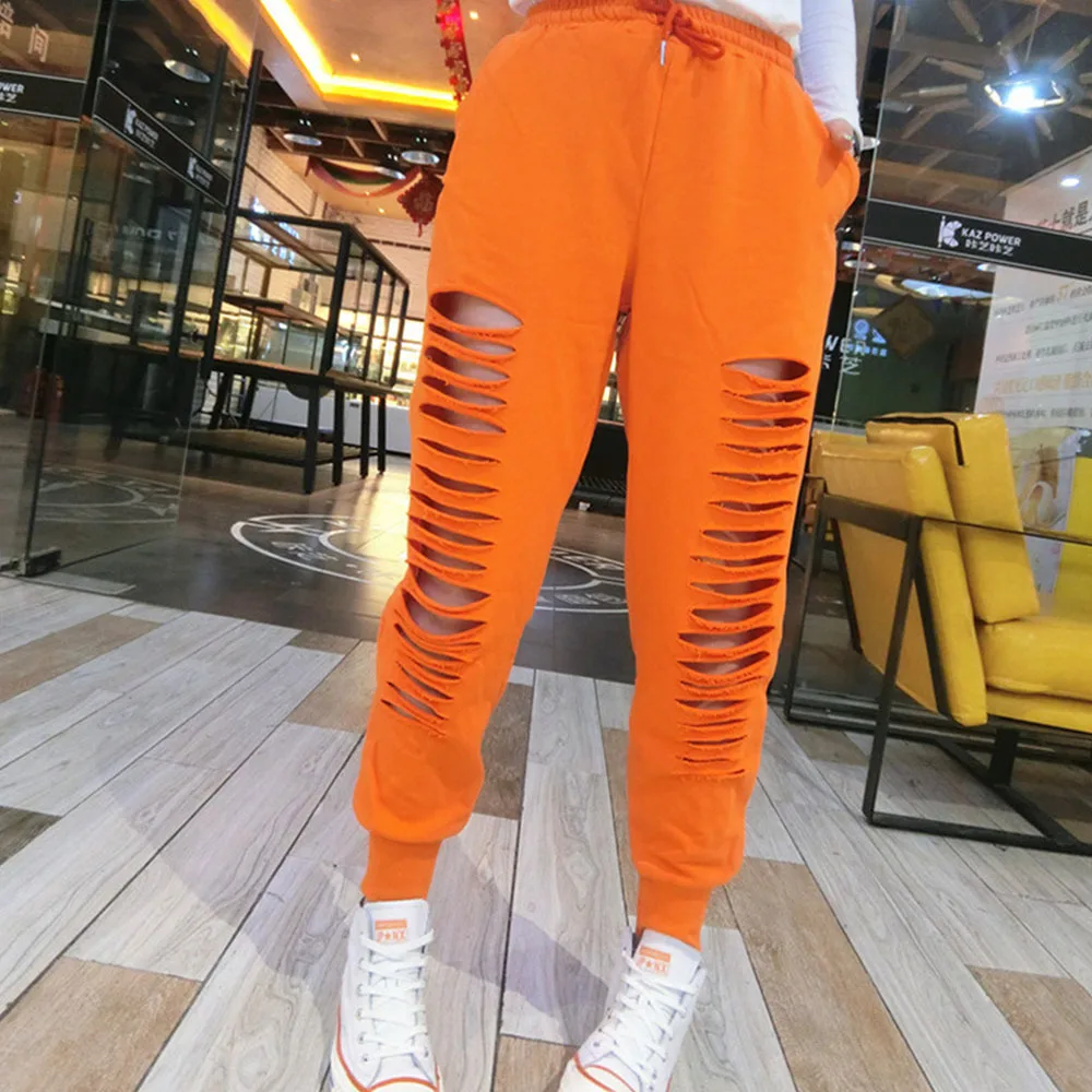 

2022 шикарные женские неоновые однотонные брюки с дырками, женские ажурные спортивные брюки, женские брюки с дырками