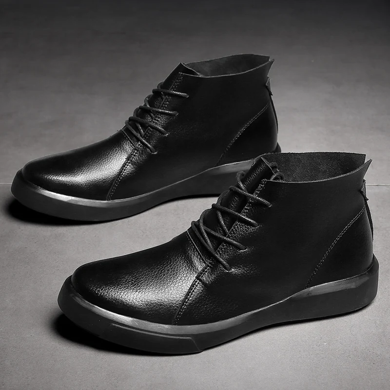 

Winter Warm Snow Boots Men Genuine Leather Men Shoes Plush Ankle Boots Male Footwear Motorcycle Rubber Shoes Men HX-185