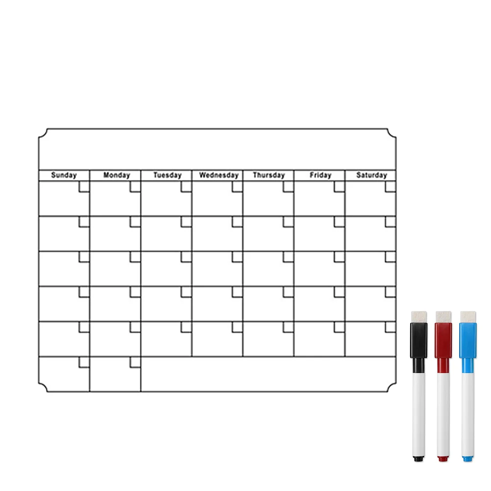 Многоразовые наклейки на холодильник магнитный календарь с 3 цветные маркеры ежемесячный планировщик доска для сообщений Рисование календарь украшение дома - Цвет: Белый
