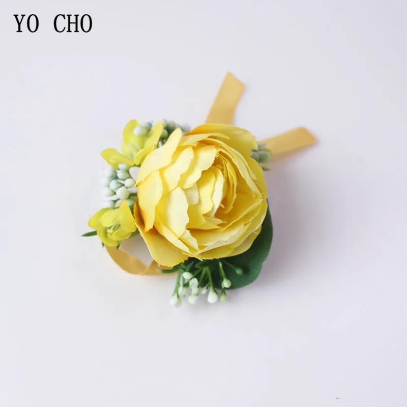Boutonniere Flowers wedding wrist corsage flowers silk roses yellow  (2)