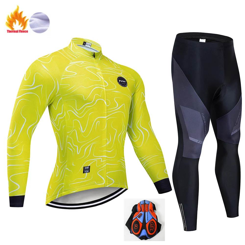 Winter Cycling Suit NW зимняя теплая флисовая одежда для велоспорта мужской костюм Джерси для прогулок верховой езды на велосипеде MTB Одежда Теплый комбинезон комплект - Цвет: Winter Cycling Suit