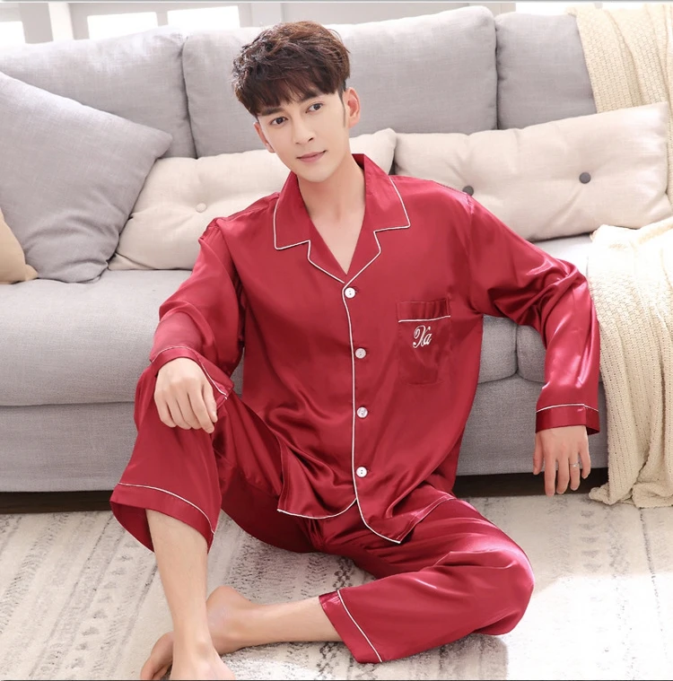 Luxury Pajama suit Satin Silk Pajamas Sets Couple Sleepwear Family Pijama Lover Night Suit Men & Women Casual Home Clothing black pajama pants