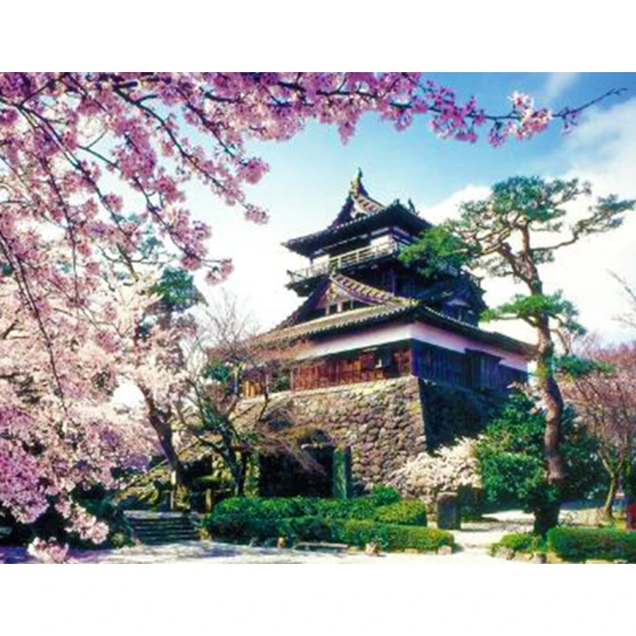 

5D diy Diamond Painting Full Square Round Cherry Blossom Temple Scenery Diamond Embroidery Mosaic Picture Of Rhinestones n1259